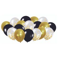 Baloni Festi Balloon ar konfetī melns/zelta 18gab.