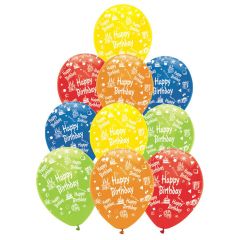 Baloni Festi Happy Birthday krāsaini 30cm 10gab.