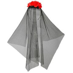 Plīvurs melns ar sarkanām rozēm