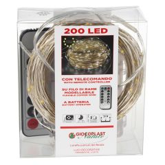 200 LED virtene 20m ar bat. un pulti, silti balta