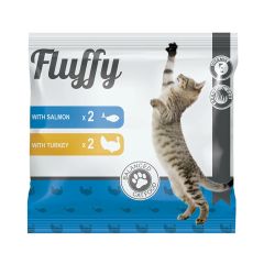 Konservi kaķiem Fluffy ar lasi x2, ar tītaru x2, 400g