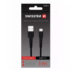 Kabelis Swissten Fast Charge USB - Type C, melns