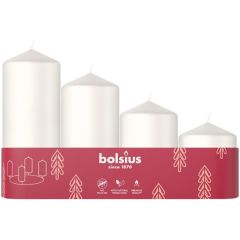 Svece stabs Bolsius balta 60,80,100 un 120x48mm 4gab.
