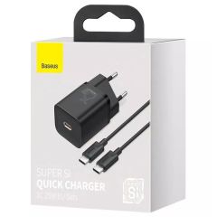 Tīkla lādētājs Super Si 25W USB-C QC3.0 PD ar USB-C 1m melns