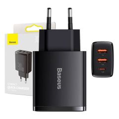 Tīkla lādētājs 30 W 2xUSB + USB-C QC3.0 PD3.0, melns