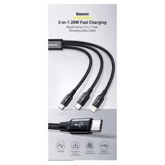 Kabelis USB C, micro USB, lightning, 1.5m melns Rapid Baseus