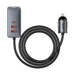 Auto lādētājs 120W 2xUSB+2xUSB-C, pelēks