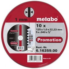 Griezējdisku komplekts Metabo 125x1,0x22 mm, INOX 10gab