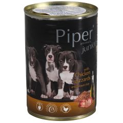 Konservi suņiem Piper Junior vistu rīklītes,brūnie rīsi 400g