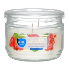 Svece arom. Aura Juicy Fruits 30h, ar diviem degļiem