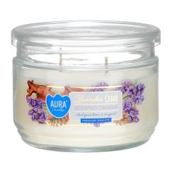Svece arom. Aura Lavender 30h, ar diviem degļiem