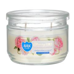 Svece arom. Aura Blooming flowers 30h, ar diviem degļiem
