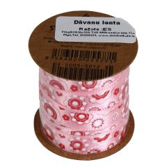 Dāvanu lenta 1cmx3m rozā ar rakstu 5ass