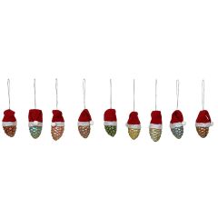 Eglīšu rotājums čiekurs ar cepuri h5cm, stikla