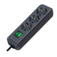 Pagarinātājs 3-vietīgs 3m 3x1.5mm2 melns