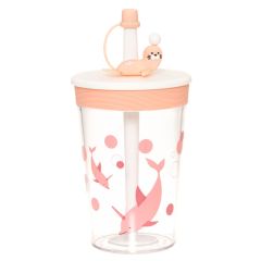 Krūze ar salmiņu ronis, rozā 450ml