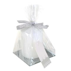 Svece stabs balta 7x10cm iesaiņota