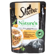 Konservi kaķiem Sheba nature's tītaru. burkānu. zirņu 85g