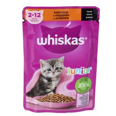 Konservi kaķiem Whiskas Junior ar mājputnu gaļu kaķēniem 85g