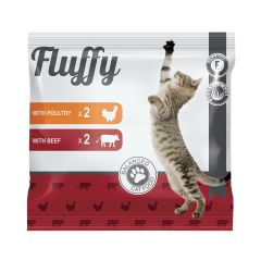 Konservi kaķiem Fluffy putnu gaļu x2, ar liellopu x2, 400g