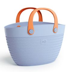 Pludmales soma Linda, gaiši zila ar oranžiem rokturiem