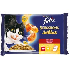 Konservi kaķiem Felix Sensations Jellies gaļas 4*85g