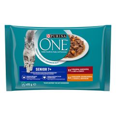 Konservi kaķiem One Senior 7+ (liellops/burkāni) 4*85g