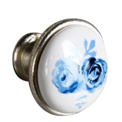 Rokturis poga ar porcelāna ielikni, vecs sudrabs