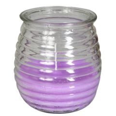 Svece rievotā burkā 9x10.8cm balta/lillā