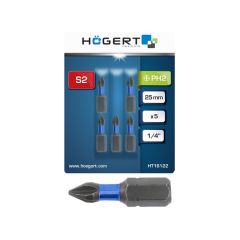 Trieciena skrūvgrieža uzgalis PH2, 25mm, S2, 5gab.