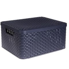 Kaste ar vāku Style Rattan M tumši pelēka 40x29x19cm
