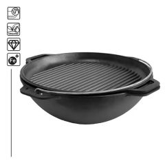 Āzijas katls ar vāku-grillpannu, čuguna 10l