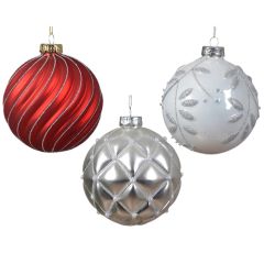 Egļu bumba ar ornamentu d10cm asorti