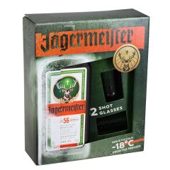 Liķieris Jagermeister 35% 0.7l GB + 2 šot glāzes zaļas