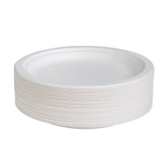 Šķīvji cukurniedru d23cm balti, apaļi 50gab.