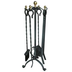 Kamīna piederumu kompl,melns ar misiņa pogām