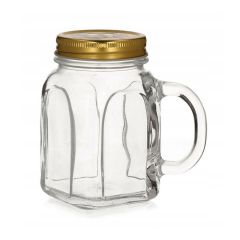 Burciņa smūtijiem 450ml stikla ar zeltītu vāku