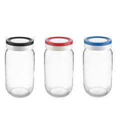 Bakalejas trauks ar vāku 1L stikla, dažādas krāsas