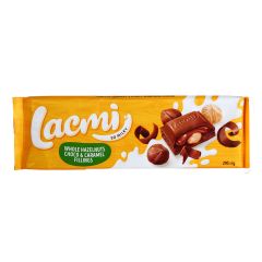 Piena šokolāde ar veseliem lazdu riekstiem un karameles pild