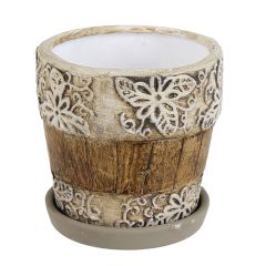 Puķu pods d11.5xh11cm ar ziedu apmali brūns