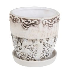 Puķu pods d18xh16cm ar ziedu apmali balts ar brūnu