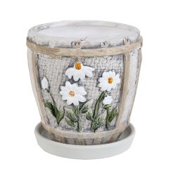 Puķu pods d15xh14cm ar margrietām pelēks