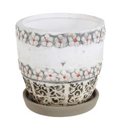 Puķu pods d15xh14cm ar puķainu apmali balts